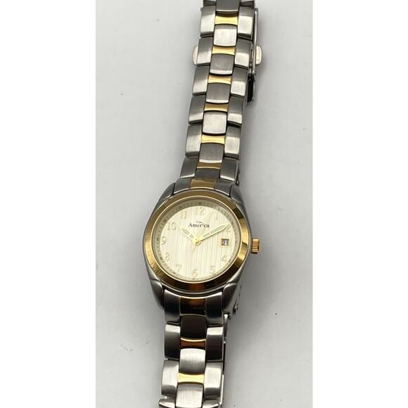 Time America Womens Mens Watch 28mm New Battery Wrist Size 6 Gold Silver Tones - Picture 5 of 11